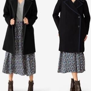 Kate Spade Saturday Piped Overside Wool Coat in black with navy trim